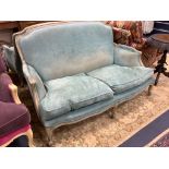 A pair of Louis XVI design two seater sofas, length 152cm, depth 95cm, height 92cm
