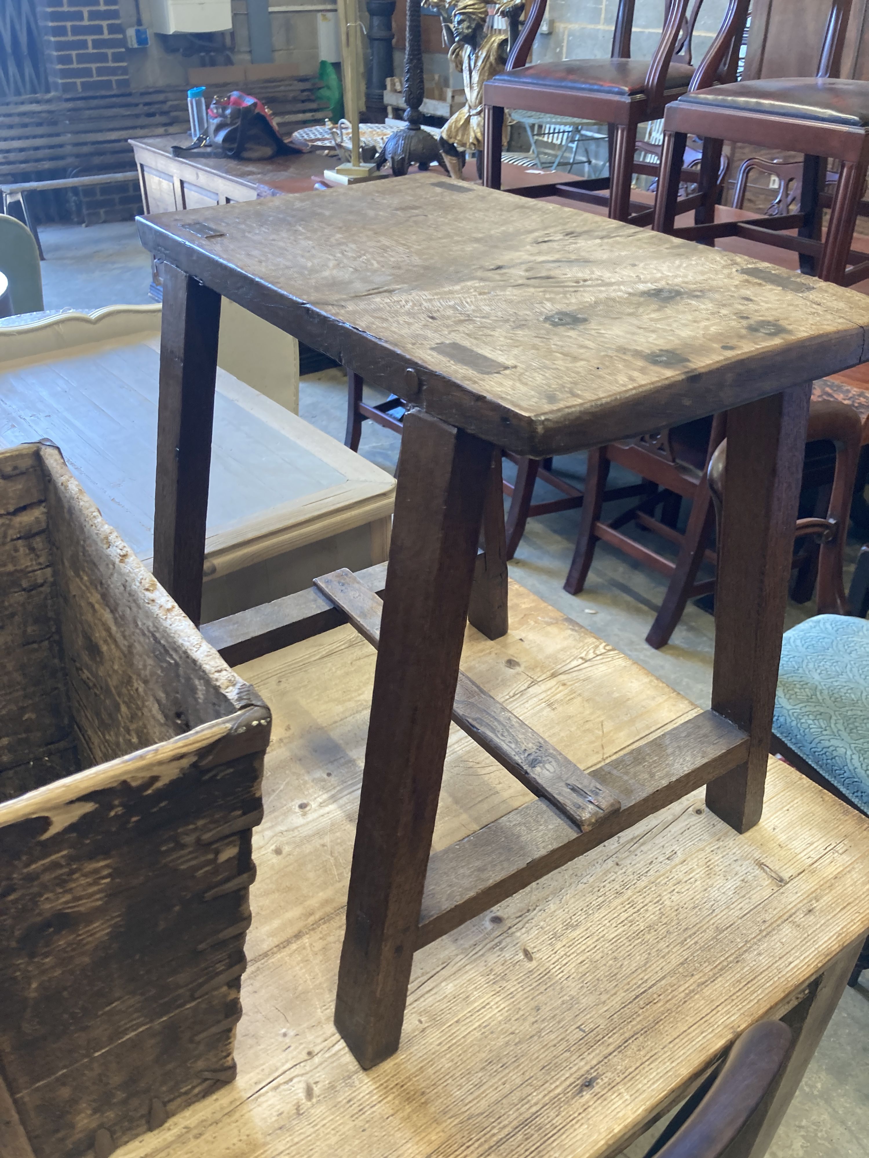 A rectangular provincial oak low table, width 55cm, depth 32cm, height 55cm together with a square - Image 3 of 5