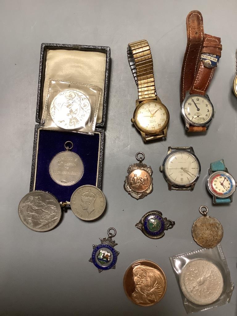 Eight assorted wrist watches including Cortebert and minor coins and medallions. - Image 3 of 3