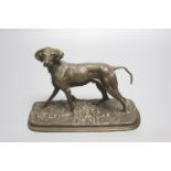 After P. J. Mene, a bronze model of a pointer, signed, on oval naturalistic base, length 19cm