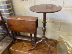 An early 20th century mahogany tripod wine table, 38cm diameter, height 74cm, together with an