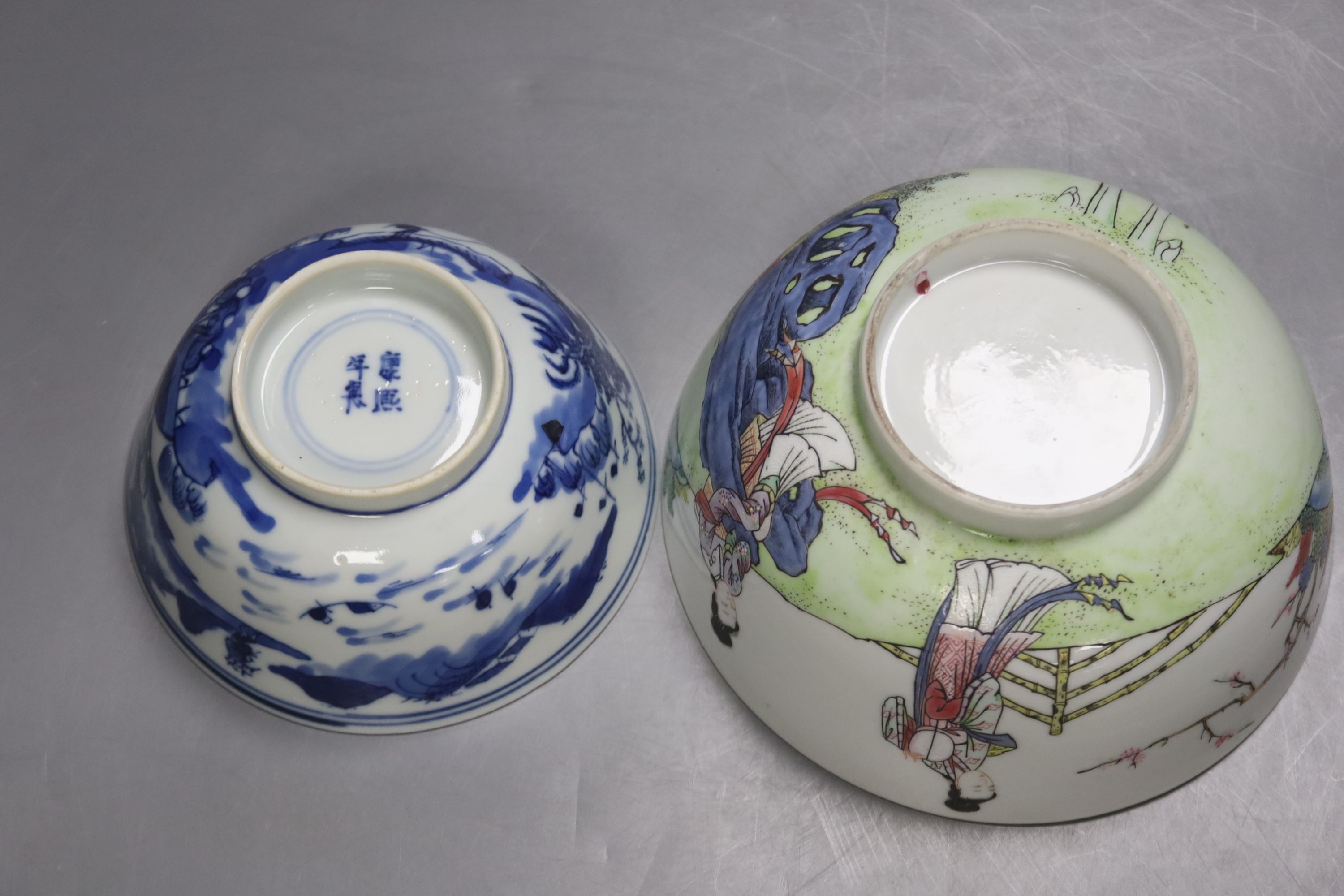 A Chinese blue and white footed porcelain bowl, Kangxi mark to underside, c1900, 12cm diameter 6cm - Image 4 of 4