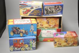 A Schuco Grand Prix Racer 1070, a Schuco Studio No. 1050, three others and two Matchbox vehicles