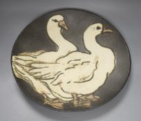 A Studio pottery dish, signed Laurel Keeley, diameter 43cm