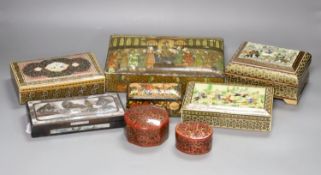 Four Persian painted lacquer boxes and four others