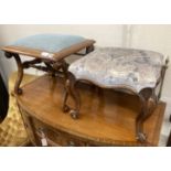 Two Victorian mahogany and rosewood dressing stools, larger 51cm, depth 44cm, height 44cm