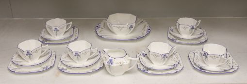 A Shelley Blue Iris pattern Queen Anne shape six piece teaset (21)