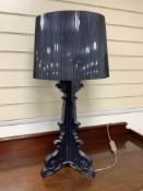 A Philippe Starcke black plastic table lamp with shade, height 76cm