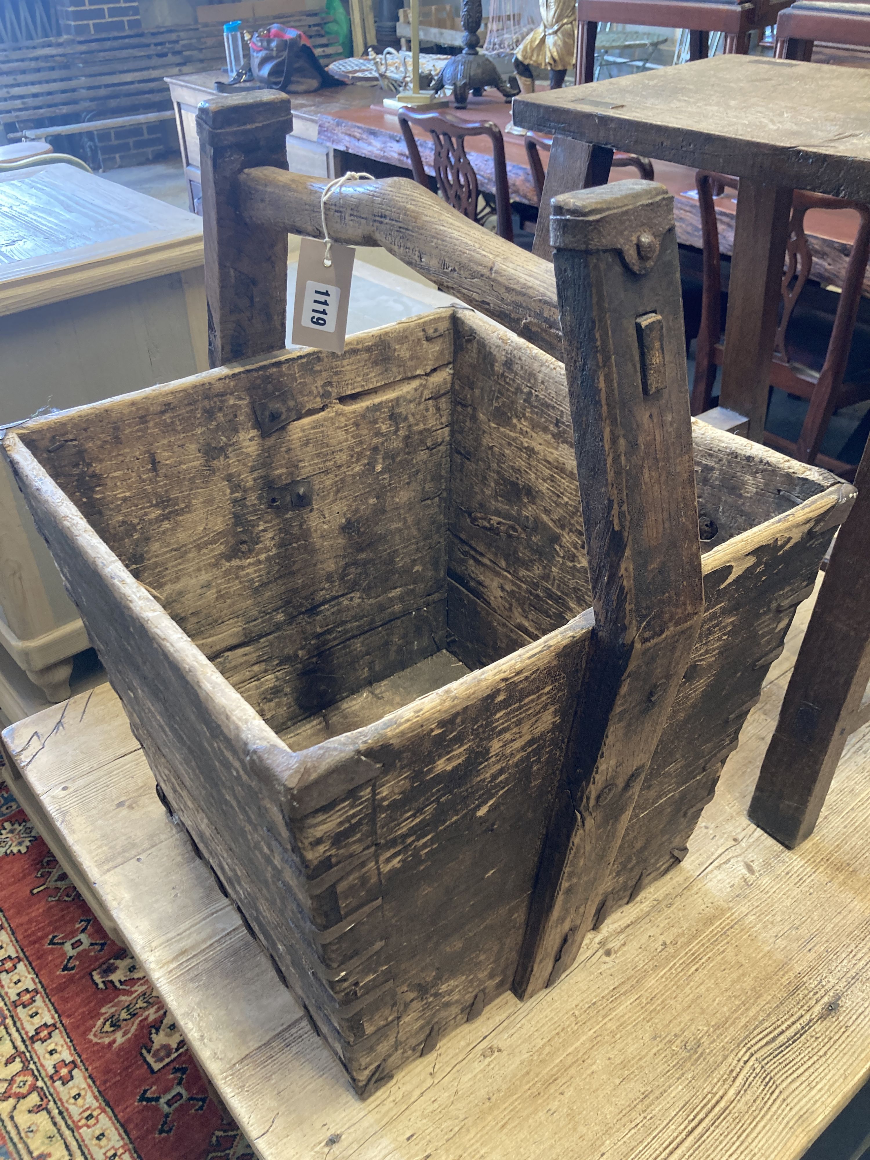 A rectangular provincial oak low table, width 55cm, depth 32cm, height 55cm together with a square - Image 2 of 5