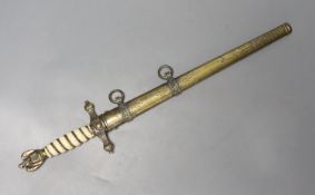 A re-enactors Kreigsmarine dress ceremonial dagger, with brass scabbard, 42cm long