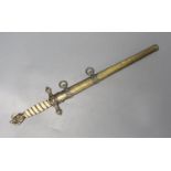 A re-enactors Kreigsmarine dress ceremonial dagger, with brass scabbard, 42cm long