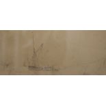 Robert Purvis Flint (1883-1947), pencil and watercolour, 'Repairing barge', signed, 18 x 35cm,