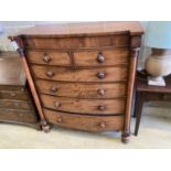A Victorian mahogany bow front chest, width 120cm, depth 57cm, height 137cm