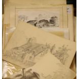 A group of assorted pencil drawings by D. Langley c.1920 and sundry other pencil drawings,