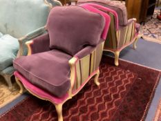 A pair of contemporary Wychwood design armchairs in Louis XVI style, width 70cm, depth 80cm,