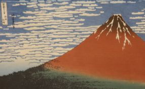 Japanese School, woodblock print, View of Mount Fuji, 24.5 x 37cm