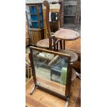 An Edwardian mahogany folding cake stand together with a mahogany toilet mirror