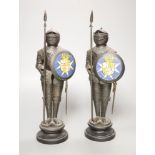 A decorative pair of tin model Maltese knights, height 31cm