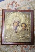 19th Century Russian School. tempera on panel, Icon of the Virgin and Child with silver gilt oklad23