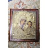 19th Century Russian School. tempera on panel, Icon of the Virgin and Child with silver gilt oklad23