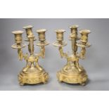 A pair of ormolu three branch candelabra