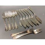 Thirteen items of 800 standard white metal cutlery, 21oz.