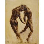 K.D., oil on board, Study of two dancers, signed and dated 1966, 76 x 61cm