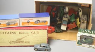 A boxed Britains 155MM gun, a Dinky Supertoys Guy Van 514 and Leyland Cement Wagon 533 and