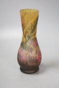 A floral glass vase, apocryphal Daum mark, 24cm high