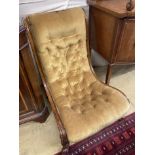 A Victorian walnut buttoned nursing chair, width 58cm, depth 80cm, height 80cm