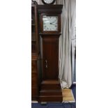 A George III oak thirty hour longcase clock, the re-painted dial marked Ollive, Cranbrook, height