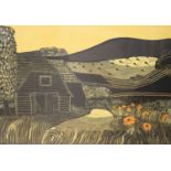 Robert Tavener, Artists proof print, 'Harvesting near Glyndebourne, Sussex No.2', signed in