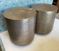 A pair of contemporary Indian brass drum coffee tables, diameter 45cm