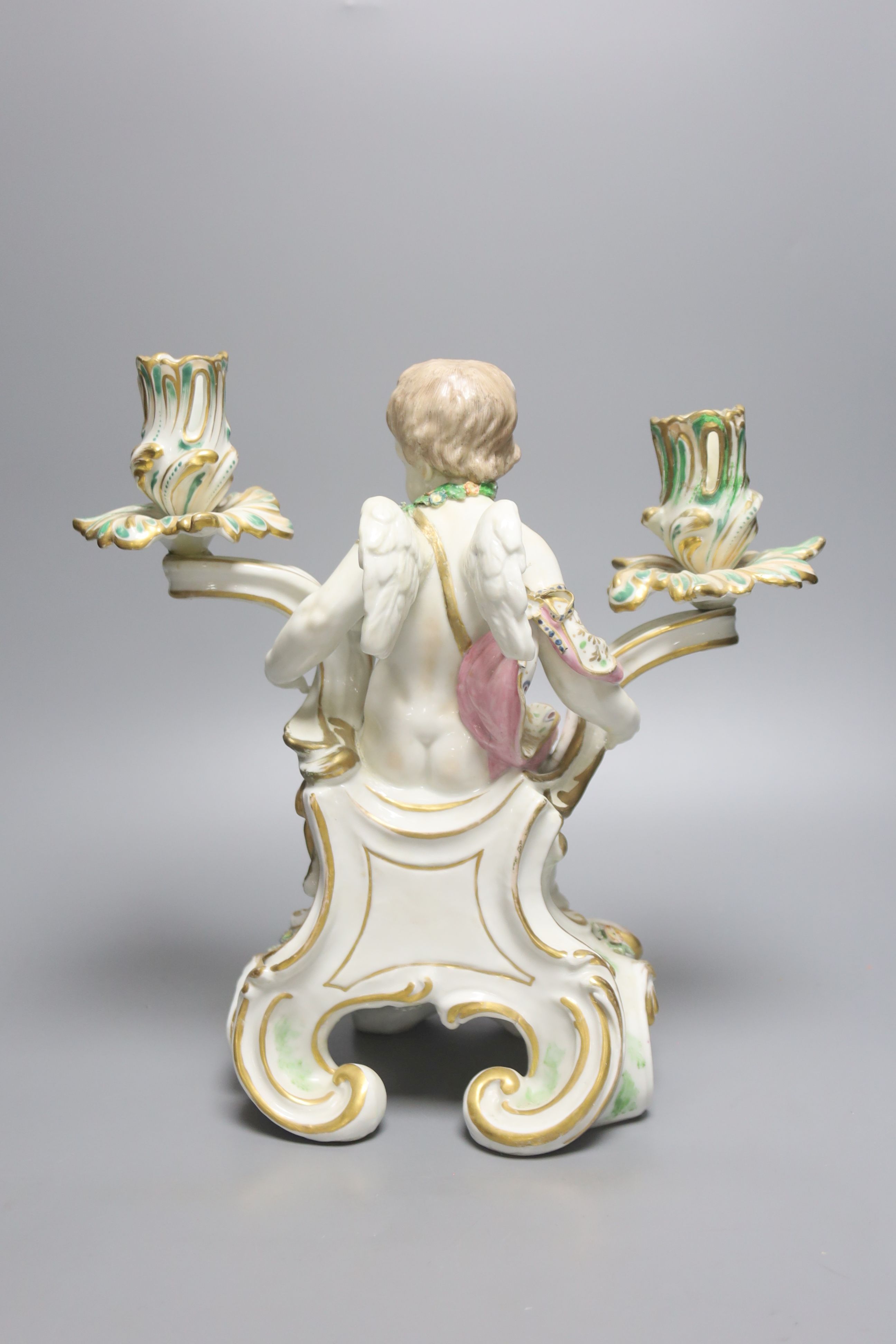 A large German porcelain 'Cupid' candelabrum, late 19th century, height 30cm - Image 3 of 3