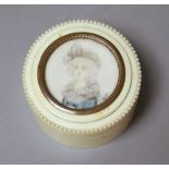 An ivory portrait box, 3.5cm highIvory portrait box