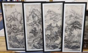 Chinese School, four monochrome watercolours on paper, Mountain landscapes, 93 x 33cm