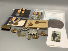 A group of assorted WW1 medals and badges etc;Memorial plaque to 352025 Sgt Edgar L. Buckett,