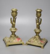 A pair of Victorian cast brass candlesticks, high 20cm