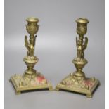 A pair of Victorian cast brass candlesticks, high 20cm