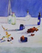 Sophie Knight (1965-), watercolour, Table top still life, signed, 67 x 55cm
