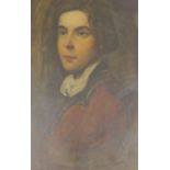 English School c.1910, oil on board, Portrait of an 18th century young man, 56 x 36cm