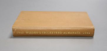 Wisden Cricketers' Almanack, 1942 - pictorial title vignette, photo plates, gilt lettered brown