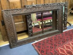 A carved triple plate overmantel mirror, 88 x 57cm together with a similar rectangular frame