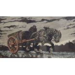 Haydn Reynolds Mackey (b.1883), woodcut, Cart horse in the rain, signed in pencil, 22 x 38cm