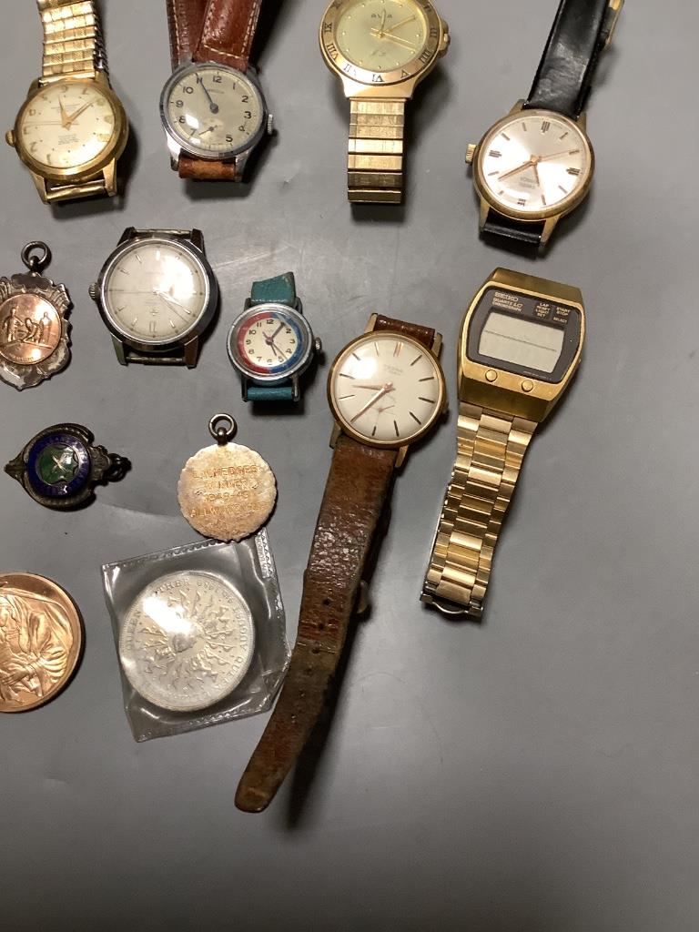 Eight assorted wrist watches including Cortebert and minor coins and medallions. - Image 2 of 3