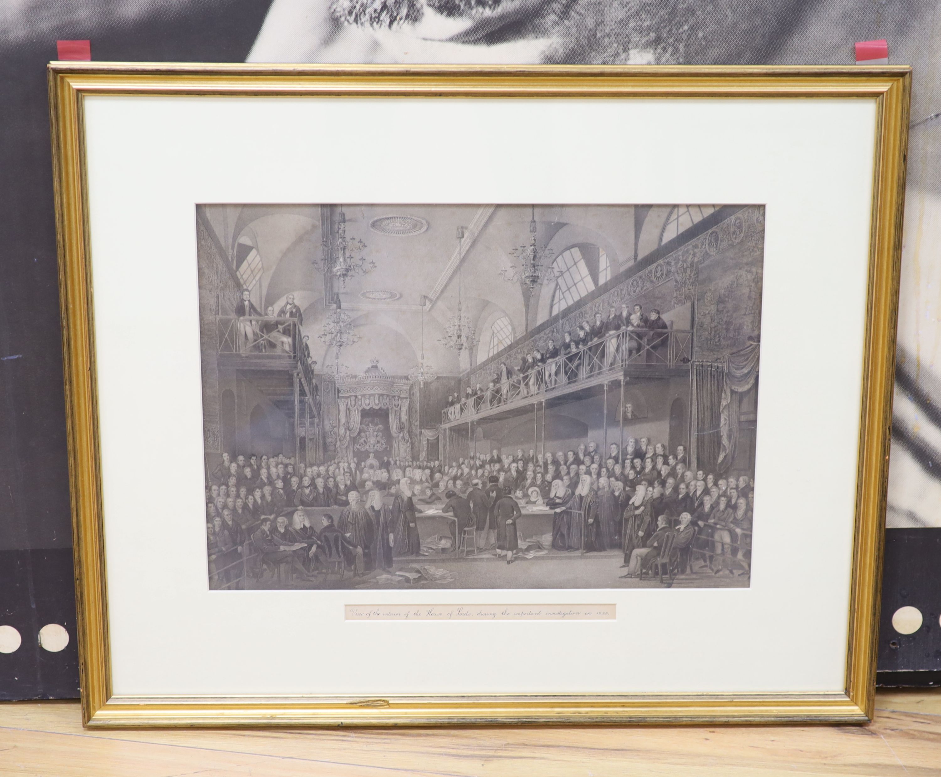 An early 19th century engraving, View of the interior of the House of Lords 1820, 33 x 46cm - Image 2 of 2