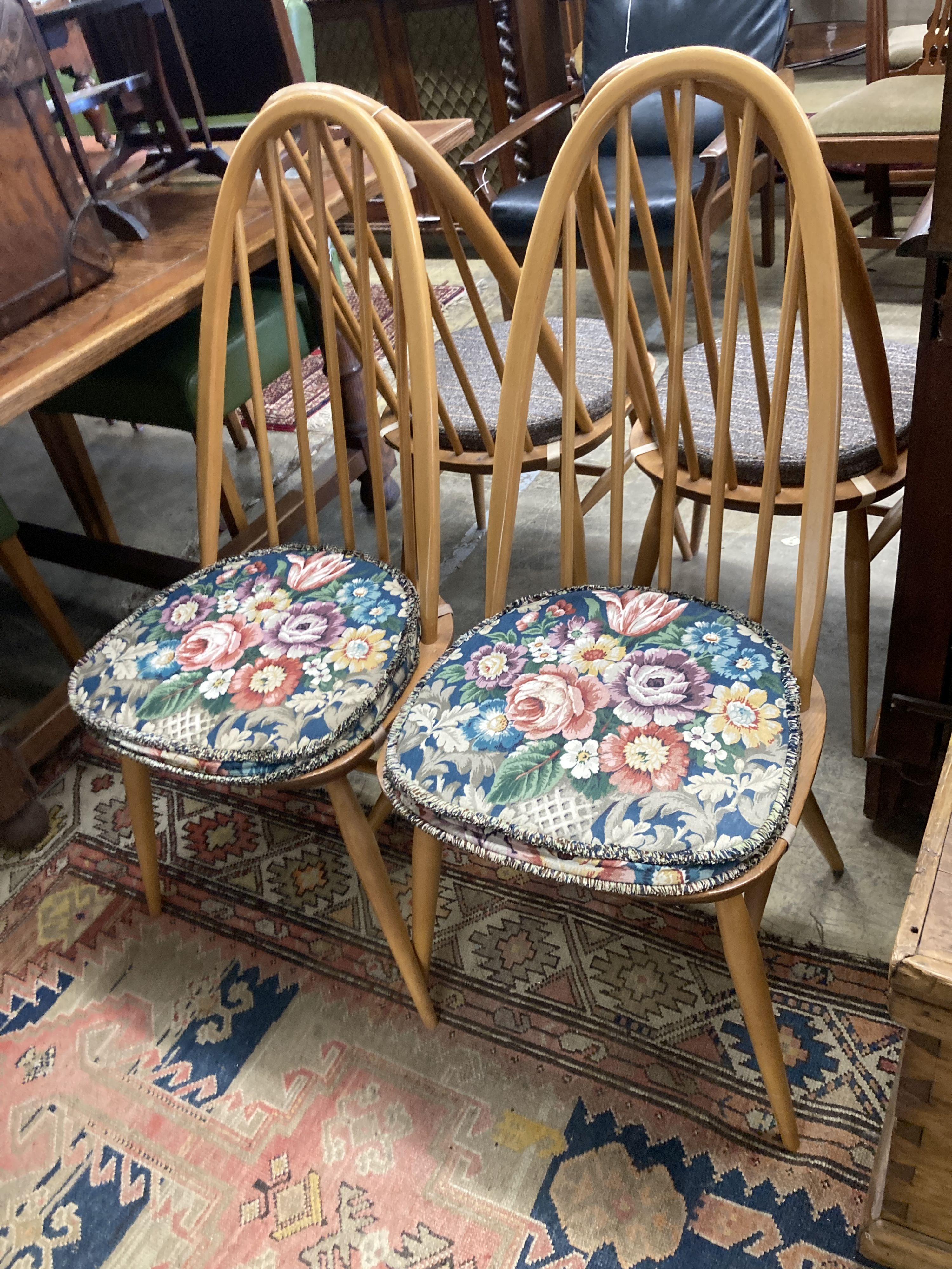 A set of four Ercol light beech comb back Windsor dining chairs - Image 2 of 4