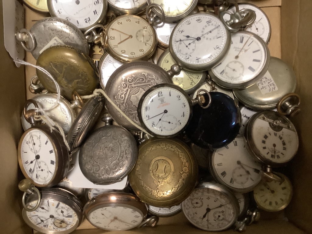 A collection of assorted mainly base metal but includes white metal pocket watches, stopwatches etc. - Image 2 of 3