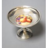 A George V silver pedestal nut dish, with inset Royal Worcester plaque, signed W. Bee, height