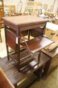 A late Victorian aesthetic movement walnut folding card / occasional table, width 54cm, depth